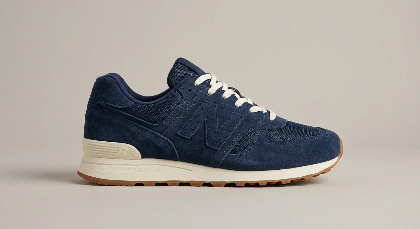 Navy suede Stridesole Dusk sneaker with an off-white sole