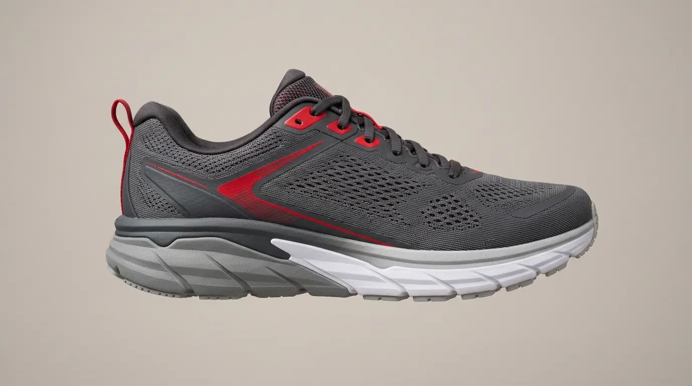 Charcoal grey Stridesole Glide ST stability shoe with a red accent