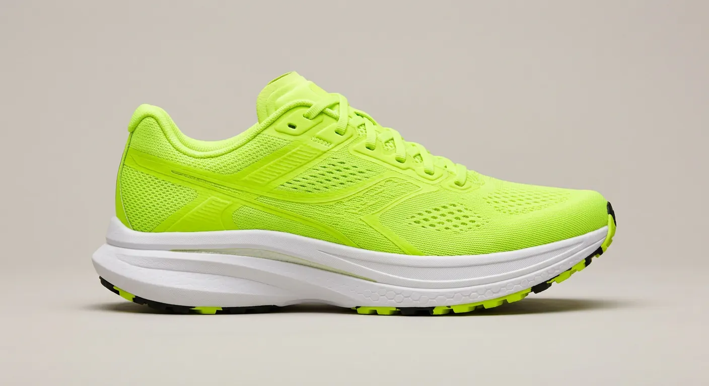 Neon yellow-green Stridesole Volt Carbon racing shoe with a thick white sole